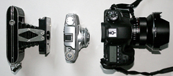 Line up of cameras vintage to modern.